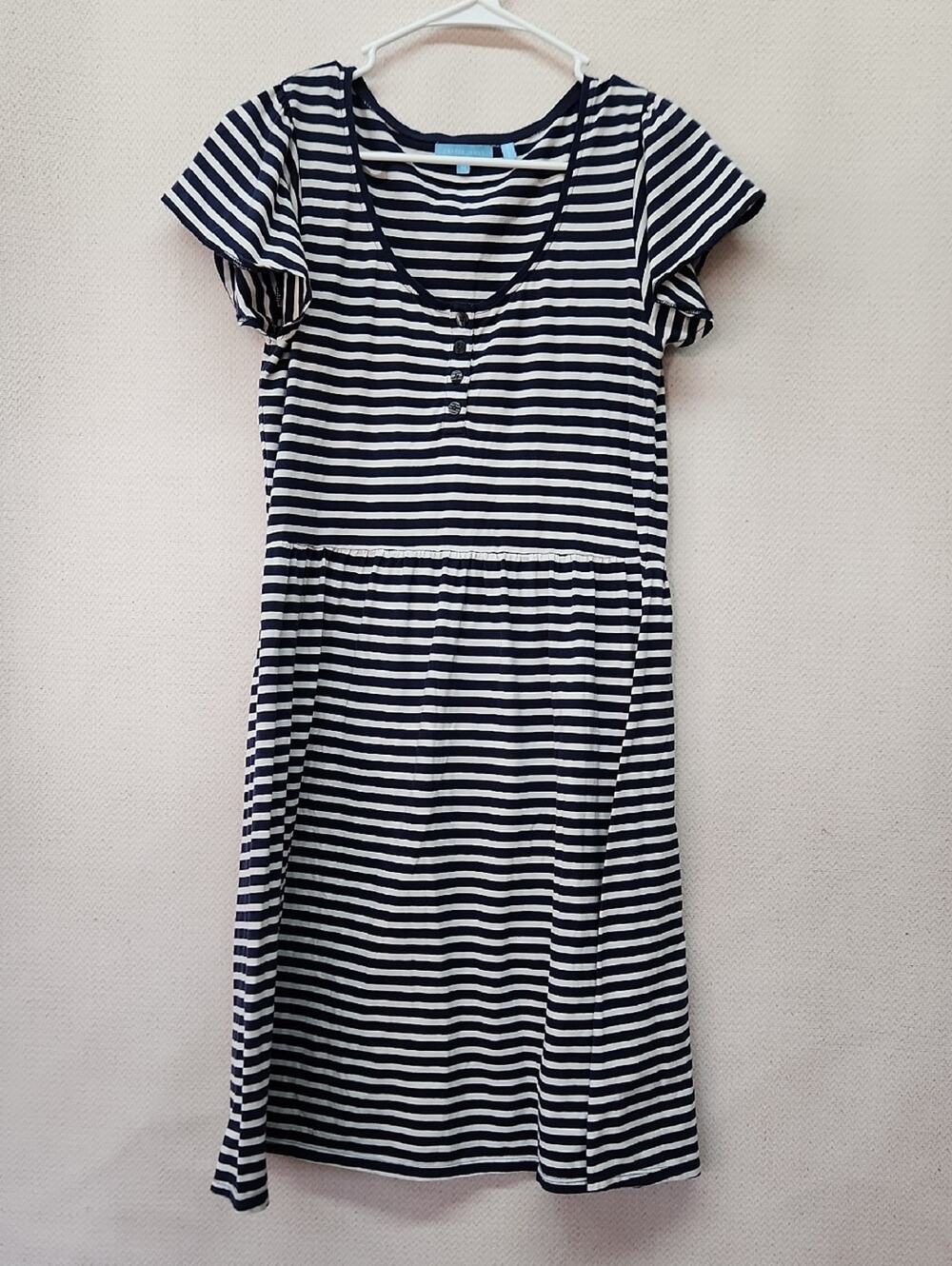 Draper James Black and White Striped Short Sleeve Dress